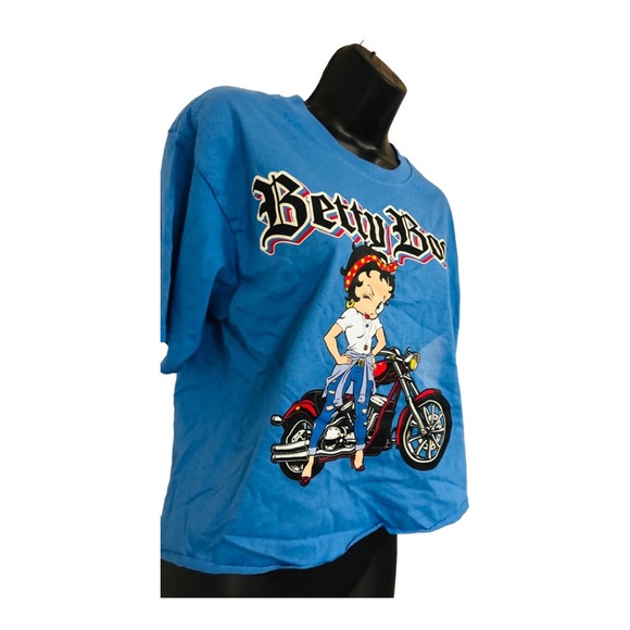 Betty Boop blue rolled hem winking Betty on motorcycle tshirt size small new - Picture 14 of 14